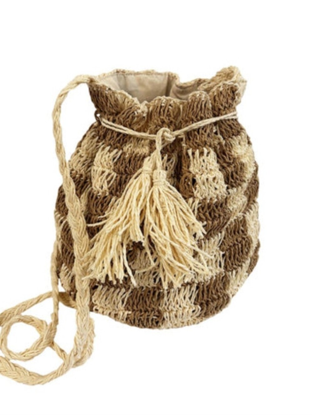 Lu&Elle Woven Drawstring Bucket Bag Seadrift Beige and Brown